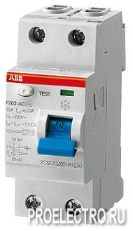 Выключатель дифф.тока УЗО 2-полюсный F202 AC-25/0,3 | ELC2CSF202001R3250 | ABB