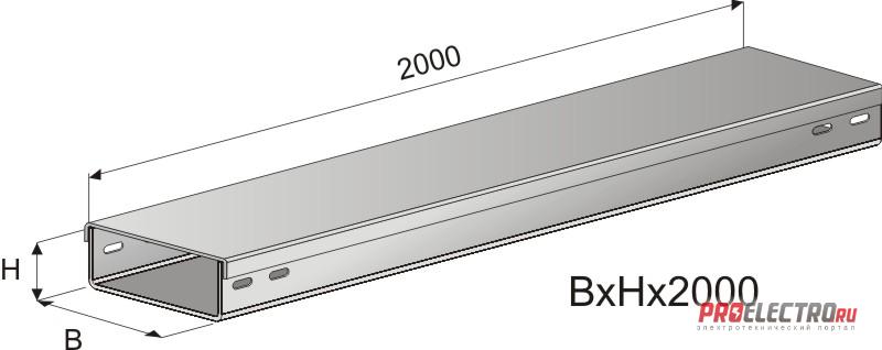 Короб кабельный ГК-200х100х2000мм (осн. 0,7мм цинк) неперфорированный (глухой)